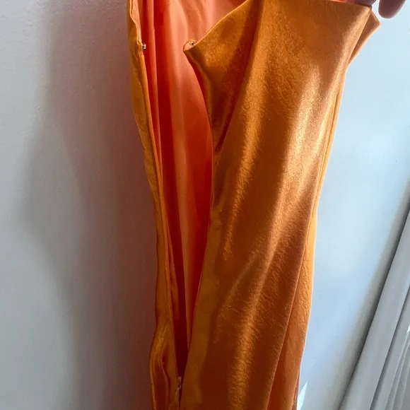 Cinq a Sept Ryder Satin Mini Slip Dress Cowl Neck Knotted Tie Orange Bronze, 6 - Picture 11 of 16